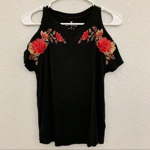 Cold shoulder embroidered floral top